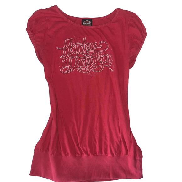 2010 Harley-Davidson Rhinestone Script Tee - Picture 1 of 9